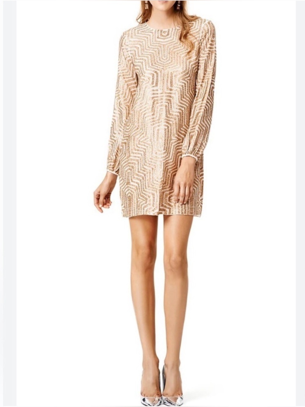 Badgley Mischka Gold Sequin Maze Shift Dress Cocktail Night Out Event Size XS